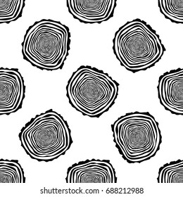 Tree Rings Seamless Vector Pattern. Saw cut tree trunk background. Vector Illustration.