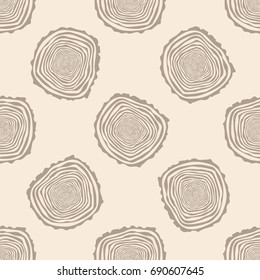 Tree Rings Seamless Vector Pattern. Saw cut tree trunk background. Vector Illustration.