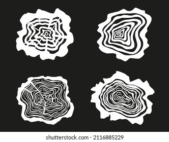 Tree rings. Set of cross section of the tree. Conceptual graphics. Black and white illustration