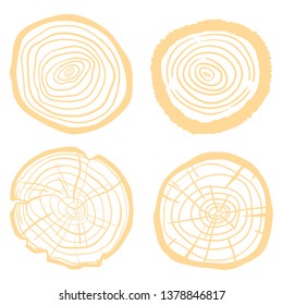 Tree rings. Set of objects on isolation background. Line art. Print for polygraphy, posters, t-shirts and textiles