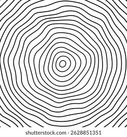 Tree Rings Vector Illustration. Stylized tree rings, representing the annual growth rings of a tree. The black lines form irregular concentric circles mimicking the natural texture.