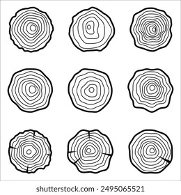 Tree rings vector line graphic set