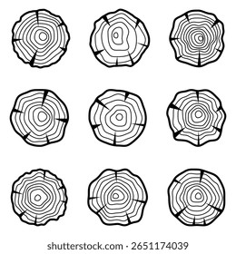 Tree rings vector line graphic set