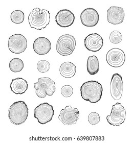 Tree rings vector line graphic set