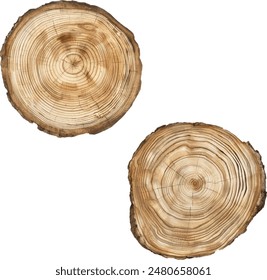 Tree rings. Watercolour illustration. Vector hand drawn abstract background. Painted wood texture.