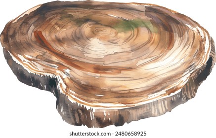 Tree rings. Watercolour illustration. Vector hand drawn abstract background. Painted wood texture.
