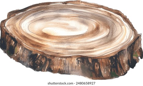 Tree rings. Watercolour illustration. Vector hand drawn abstract background. Painted wood texture.
