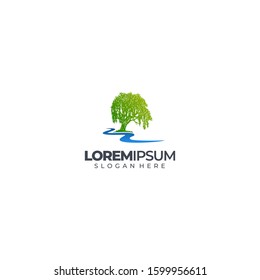 tree river business logo simple and elegant concept logo template