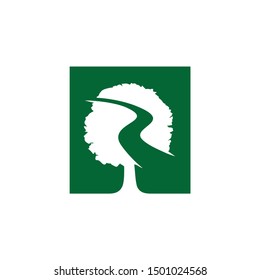 Tree and River Logo. R Symbol. Vector Icon.