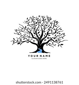 tree and river logo vector design. creative design vector illustration combining a tree with a river. unique design template