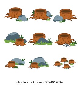 diseño de ilustraciones de vectores de árboles y rocas, se puede usar para crear diseños planos, afiches y animaciones o dibujos animados, o ilustraciones de la naturaleza