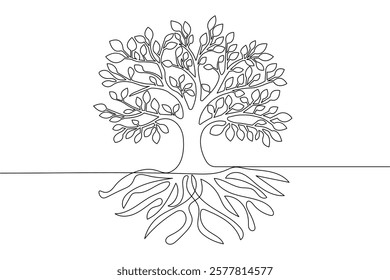 Tree roost one line drawing of minimalist vector icon with black and white background