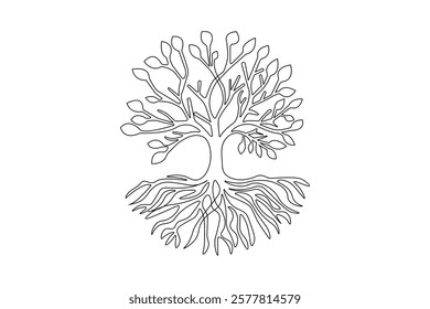 Tree roost one line drawing of minimalist vector icon with black and white background