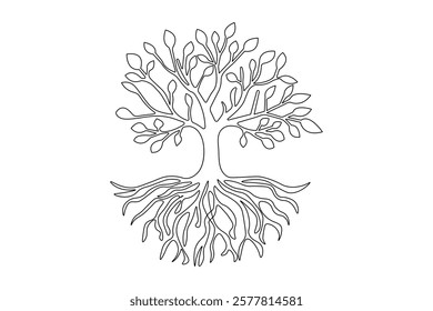 Tree roost one line drawing of minimalist vector icon with black and white background