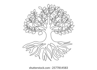 Tree roost one line drawing of minimalist vector icon with black and white background