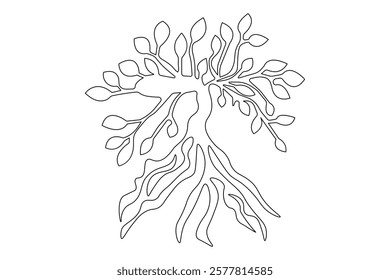 Tree roost one line drawing of minimalist vector icon with black and white background