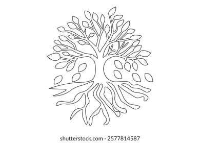 Tree roost one line drawing of minimalist vector icon with black and white background