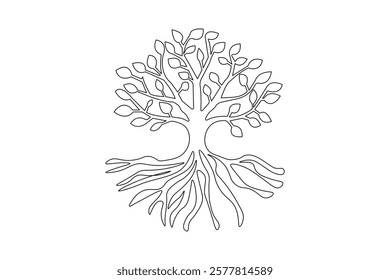 Tree roost one line drawing of minimalist vector icon with black and white background