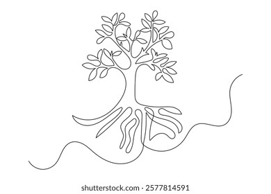 Tree roost one line drawing of minimalist vector icon with black and white background