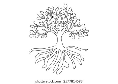 Tree roost one line drawing of minimalist vector icon with black and white background