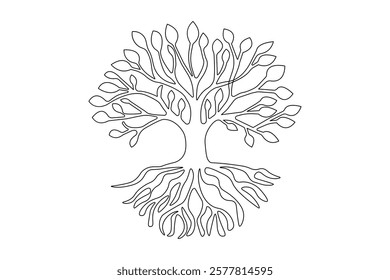 Tree roost one line drawing of minimalist vector icon with black and white background