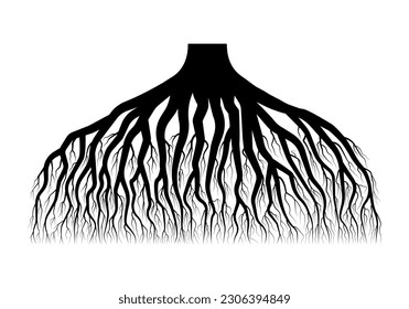 Tree root black silhouette. Roots symbol. Vector illustration.