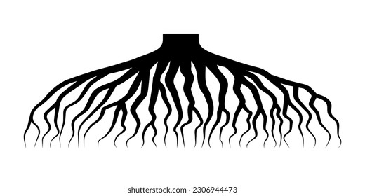 Tree root black silhouette. Roots symbol. Vector illustration.