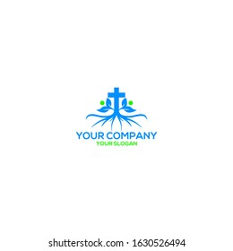 Tree Root Church Logo Design Vector