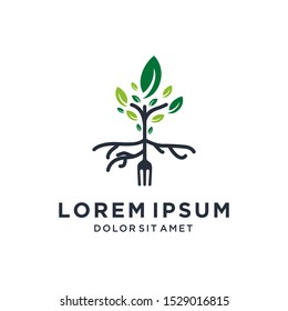tree root with fork logo design template. simple flat design vector illustration