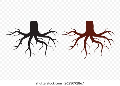 Conjunto de iconos de raíz de árbol. Conjunto de silueta de raíz de árbol. EPS 10
