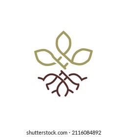 Tree Root and Leaves logo design, technology