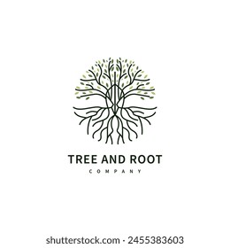 Tree and root line vector illustration tree of life logo design 