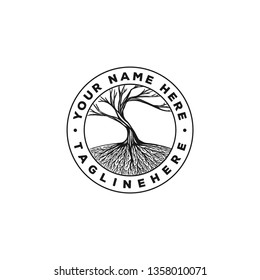 Tree or Root logo template, hand drawn tree and root illustrations