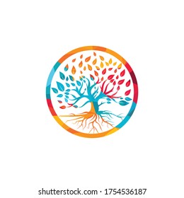 Tree root logo vector design illustration. Tree of Life logo design inspiration.