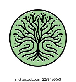 Tree Root Monoline Logo Vector Vintage illustration Emblem Design badge illustration Symbol Icon