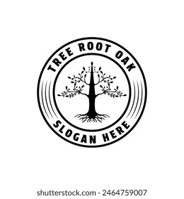 tree root oak logo design circle emblem badge