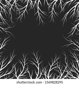 Tree root ornate frame. Autumn border. Vector isolated timber background.