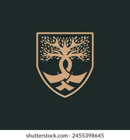 Tree and root shield logo design illustration 2