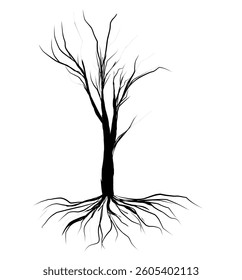 tree and root silhouette doodle outline.eps