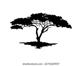 Baum und Wurzelsilhouette einzeln auf weißem Hintergrund. Baum-und WurzelLOGO-Stil.