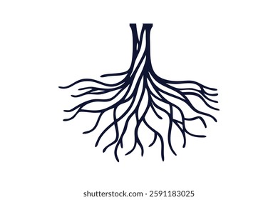 Tree root silhouette vector clip art illustration transparent white background