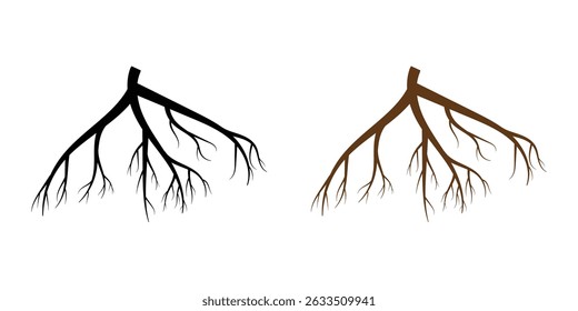 Tree root vector silhouette icon set. Set of tree roots. root of the tree icon. Vector illustration in eps 10.