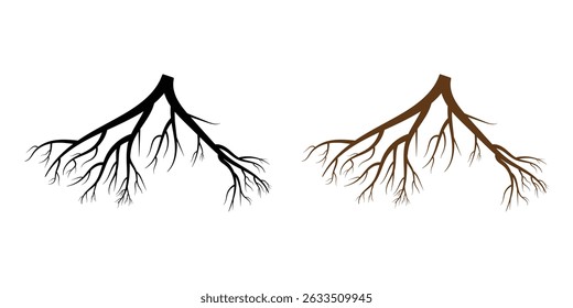 Tree root vector silhouette icon set. Set of tree roots. root of the tree icon. Vector illustration in eps 10.