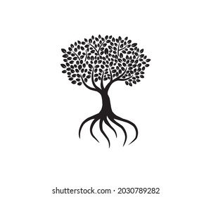 tree and root vector silhouette isolated on white