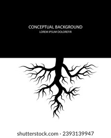 Tree roots. Abstract conceptual background with silhouette of tree roots