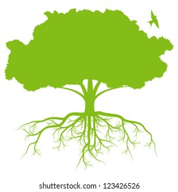 Tree with roots background ecology vector concept