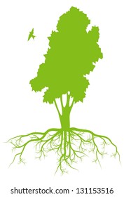 Tree with roots background ecology vector concept