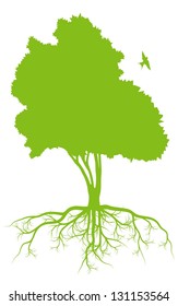 Tree with roots background ecology vector concept