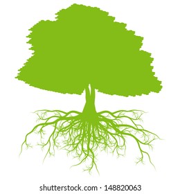 Tree with roots background ecology vector concept