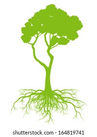 Tree with roots background ecology vector concept card